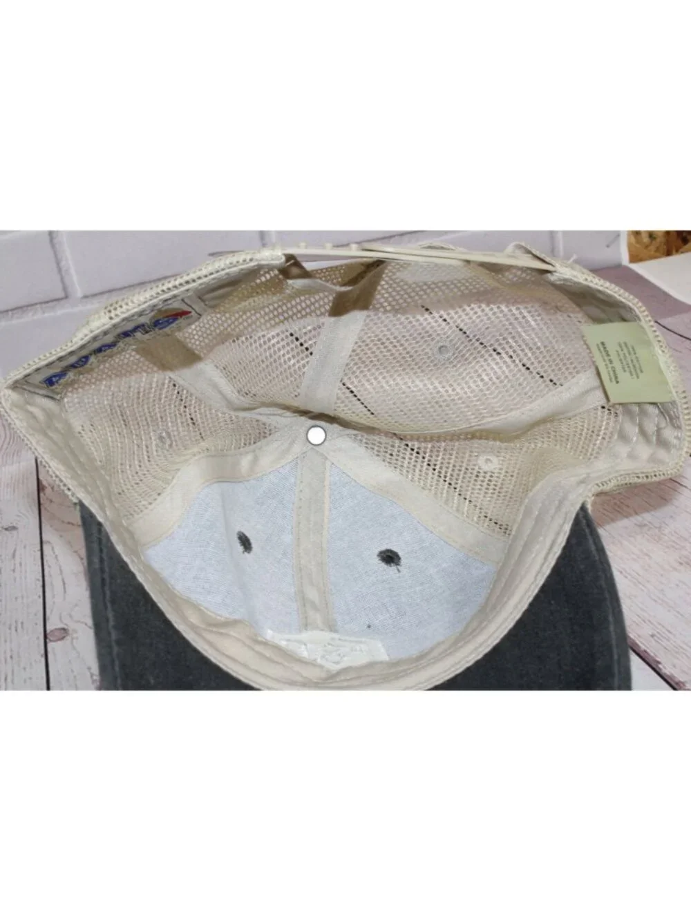 Vintage Adams F&R Trucker Hat Distressed Gray & Beige Mesh Cap Adjustable Snapba - Picture 8 of 8